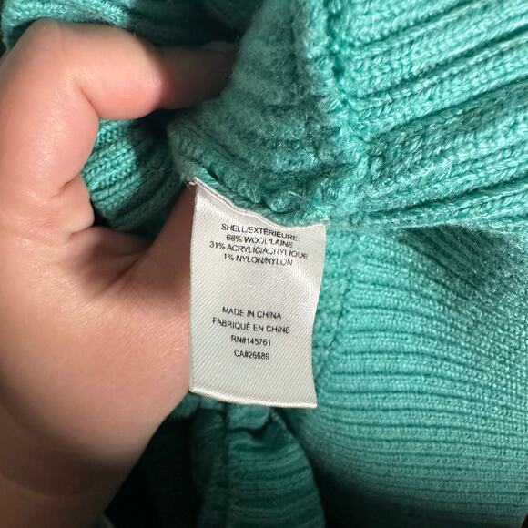 Parker Hampton Teal Striped Color Block Tie Front Wool Blend Sweater Size Large - Picture 11 of 12